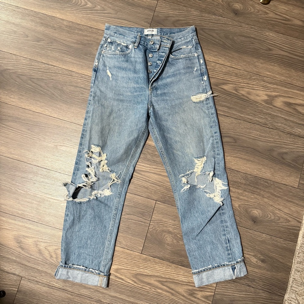 Agolde Light Blue Distressed Boyfriend Jeans